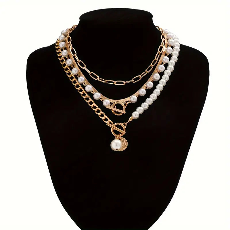 Vintage kettingenset met parels en gouden slangenketting | Goud