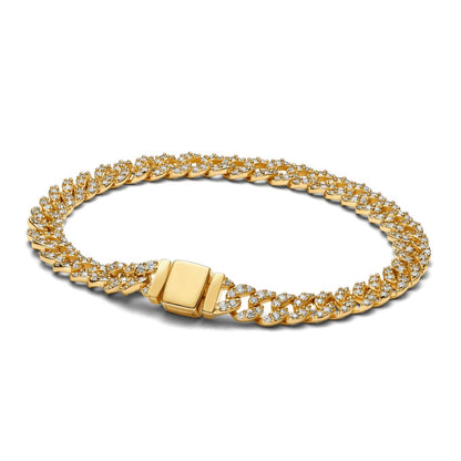 Armband met Cubaanse schakels en pavézetting | Goud