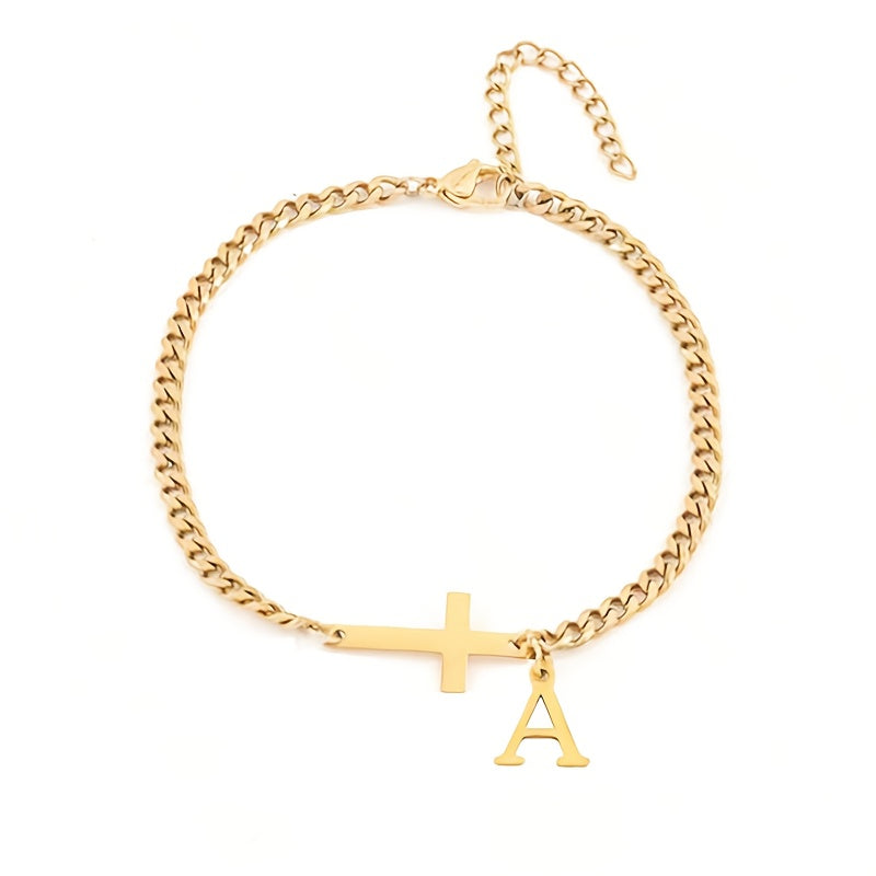 Armband met initiaal en kruis | Goud