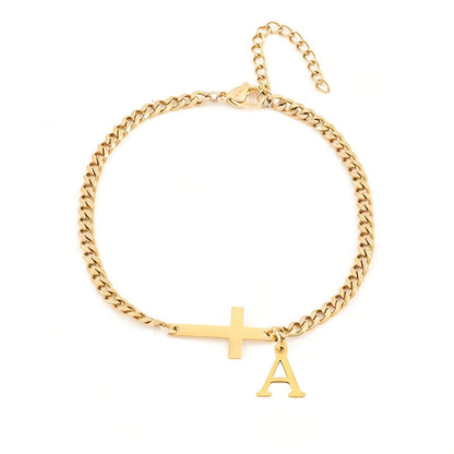 Armband met initiaal en kruis | Goud