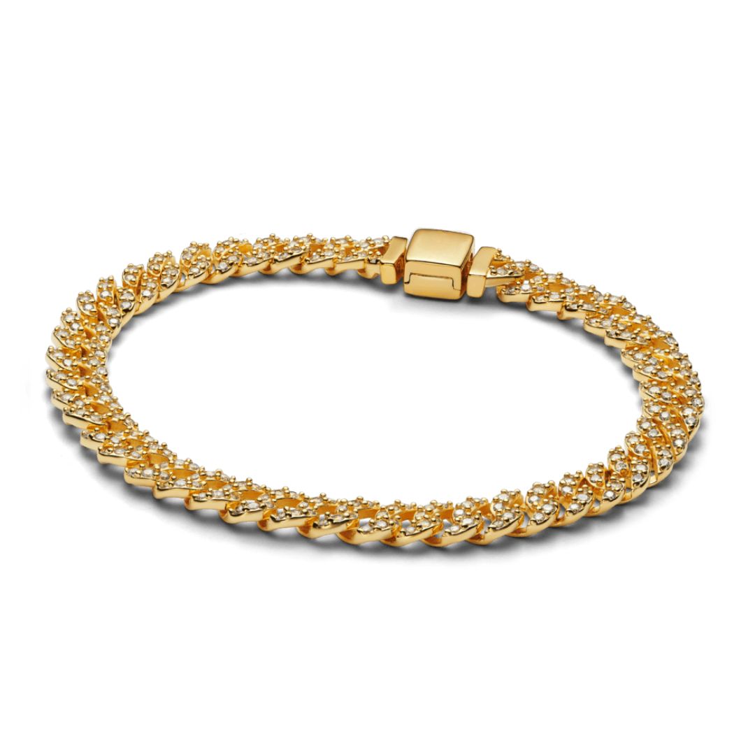 Armband met Cubaanse schakels en pavézetting | Goud