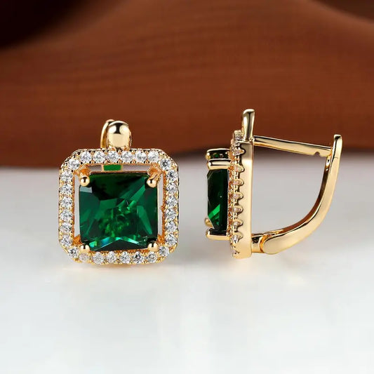 Gouden oorbellen met vierkante groene zirkonia | Goud