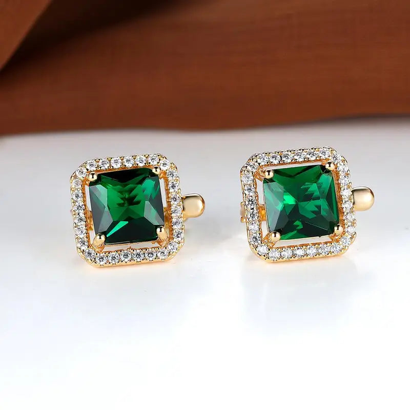 Gouden oorbellen met vierkante groene zirkonia | Goud