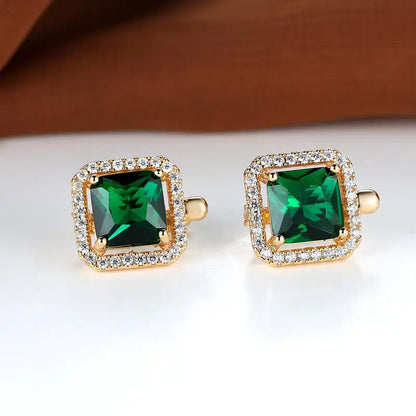 Gouden oorbellen met vierkante groene zirkonia | Goud