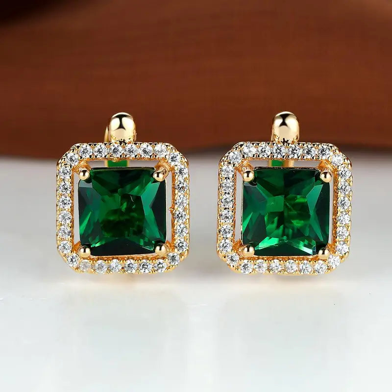 Gouden oorbellen met vierkante groene zirkonia | Goud