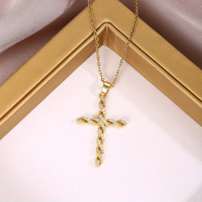Gedraaide kruisketting met kristallen | Goud