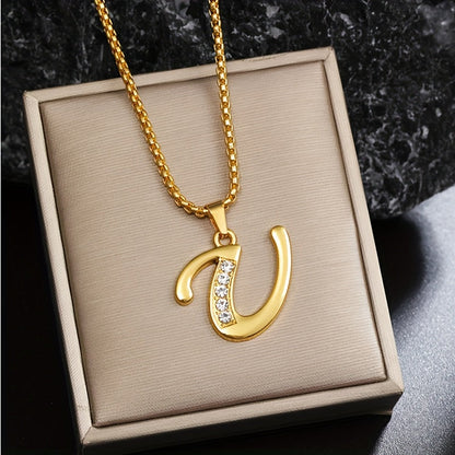 Ketting met initiaal en kristalaccent | Goud