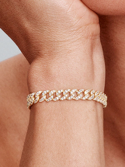 Armband met Cubaanse schakels en pavézetting | Goud