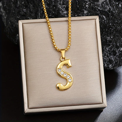 Ketting met initiaal en kristalaccent | Goud