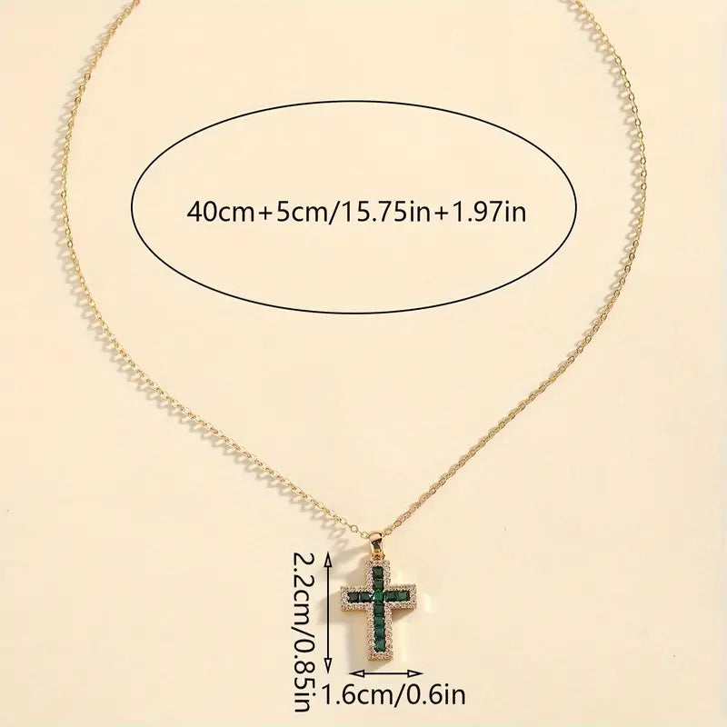 Solene ketting met kruishanger en smaragd | Goud