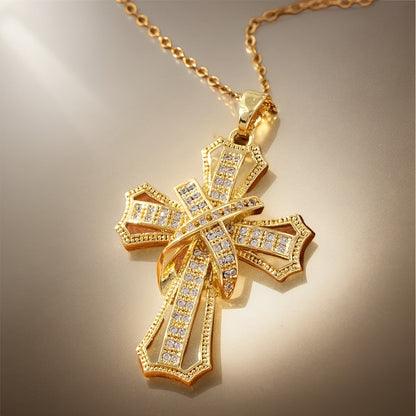 Stralende ketting met kruishanger | Goud