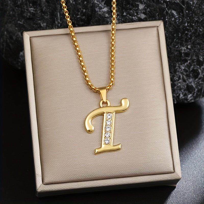 Ketting met initiaal en kristalaccent | Goud