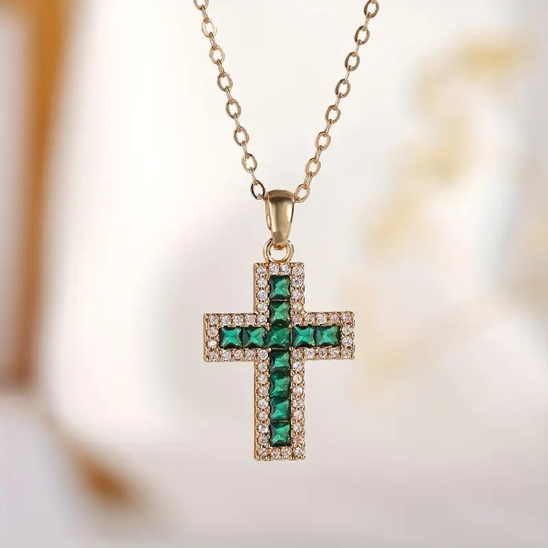 Solene ketting met kruishanger en smaragd | Goud
