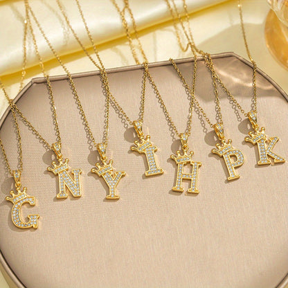 Ketting met initiaal en kroon | Goud