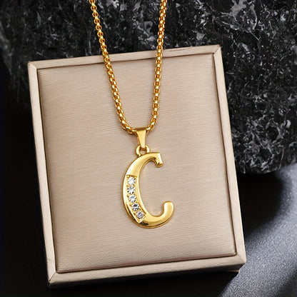 Ketting met initiaal en kristalaccent | Goud