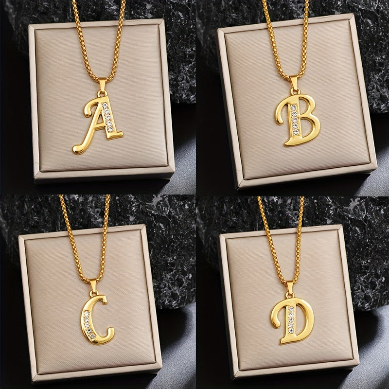 Ketting met initiaal en kristalaccent | Goud