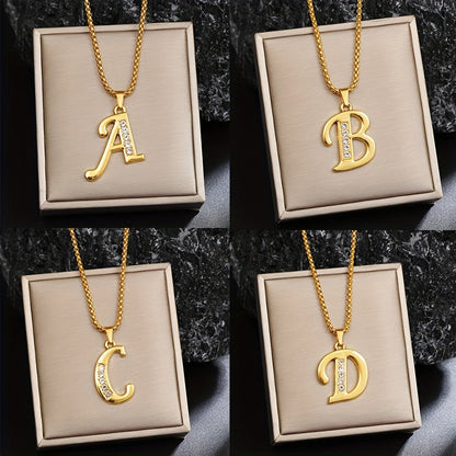 Ketting met initiaal en kristalaccent | Goud