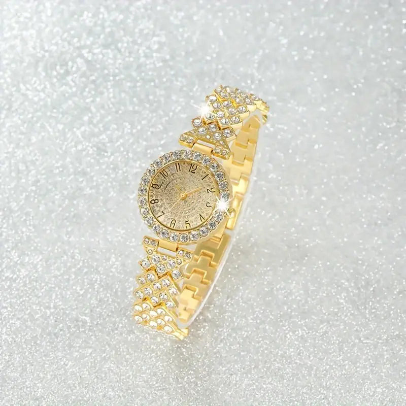 Luxe schittering-set met gouden horloge en armband | Goud