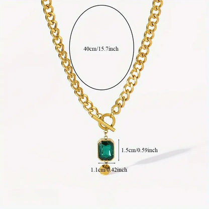 Grove schakelketting met smaragdhanger | Goud