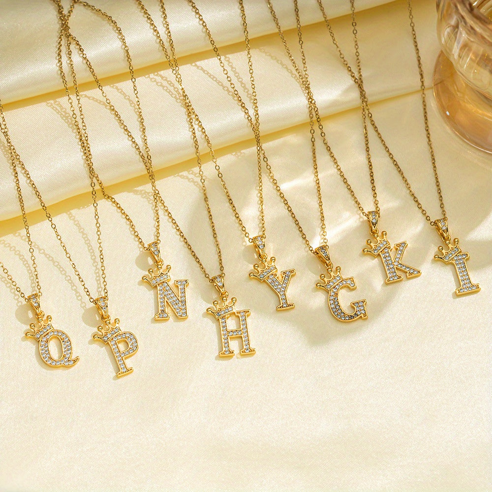 Ketting met initiaal en kroon | Goud