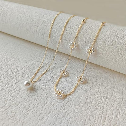 Gelaagde bloemenketting met parels | Goud