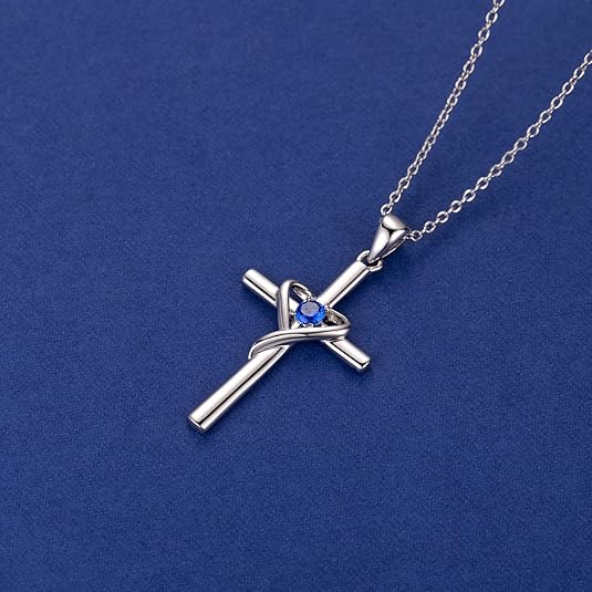 Kruisketting met saffier | Witgoud