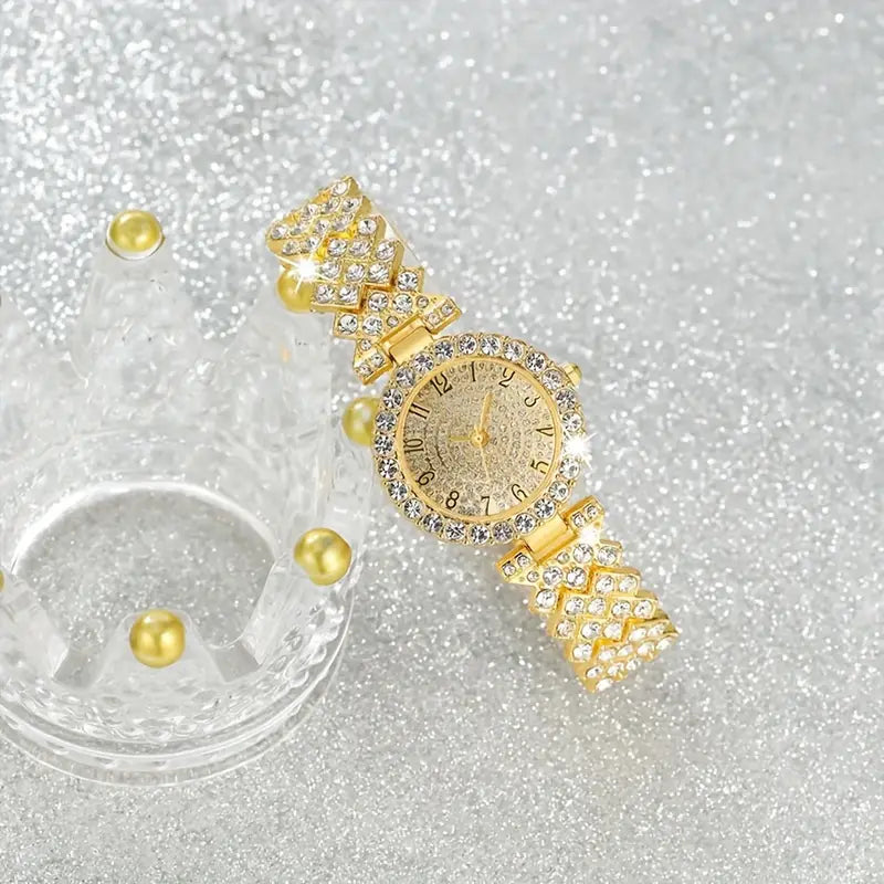 Luxe schittering-set met gouden horloge en armband | Goud