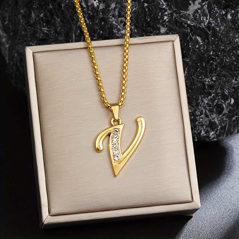 Ketting met initiaal en kristalaccent | Goud