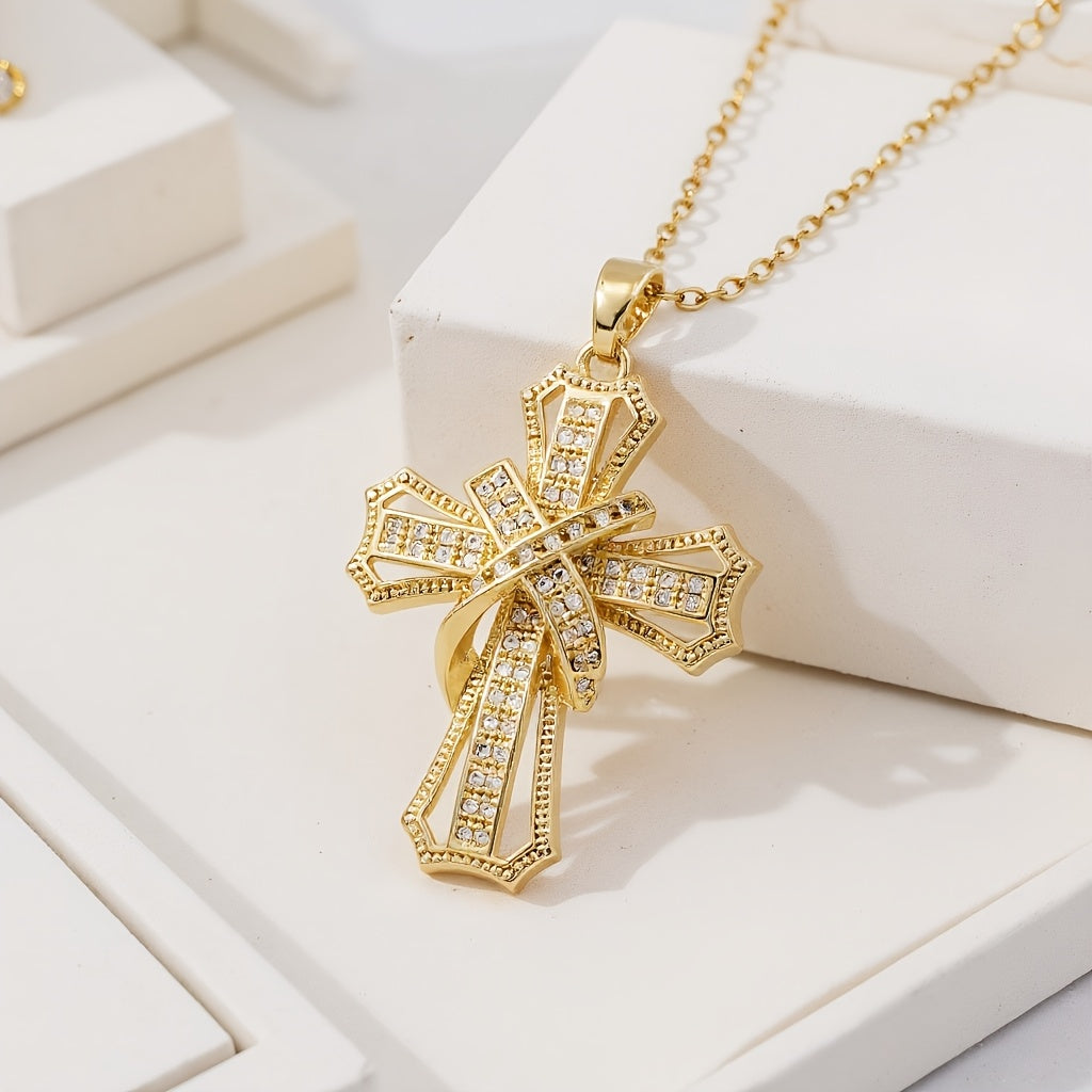 Stralende ketting met kruishanger | Goud