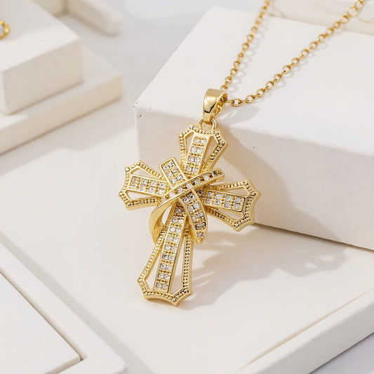 Stralende ketting met kruishanger | Goud