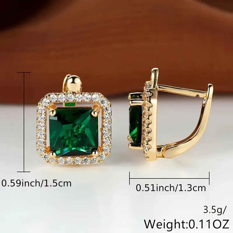 Gouden oorbellen met vierkante groene zirkonia | Goud