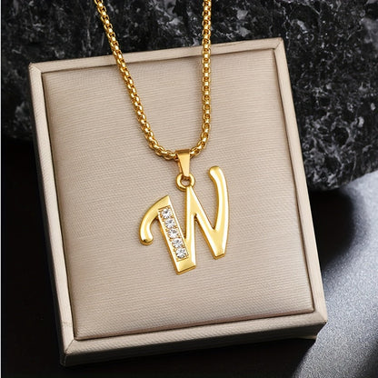 Ketting met initiaal en kristalaccent | Goud