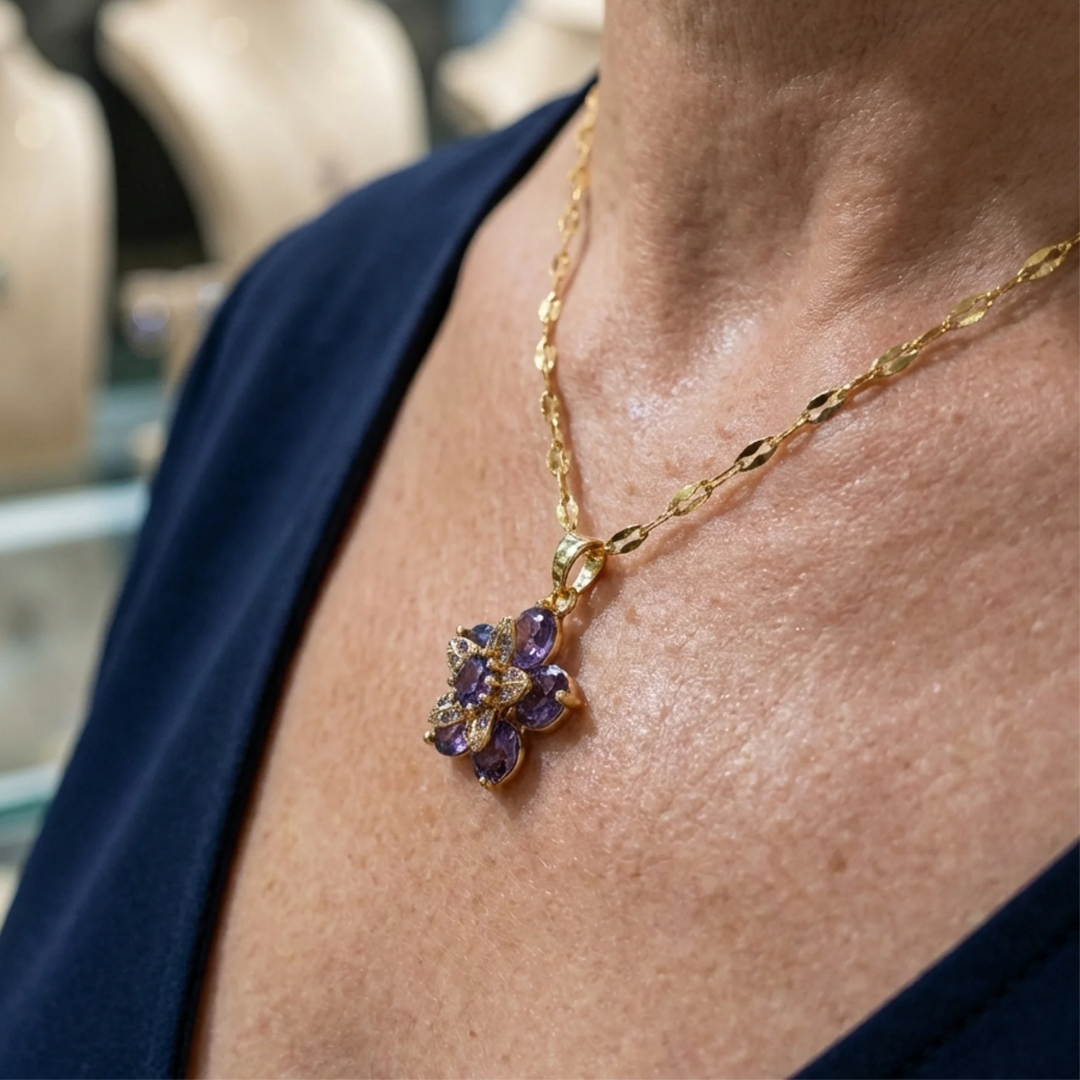 Amelyth violette bloemenketting | Goud