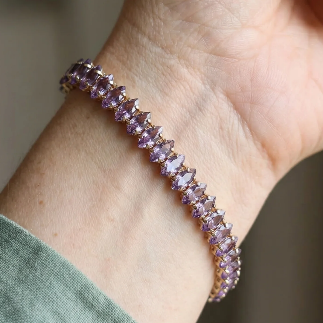 Tennisarmband met marquisevormige amethist | Goud