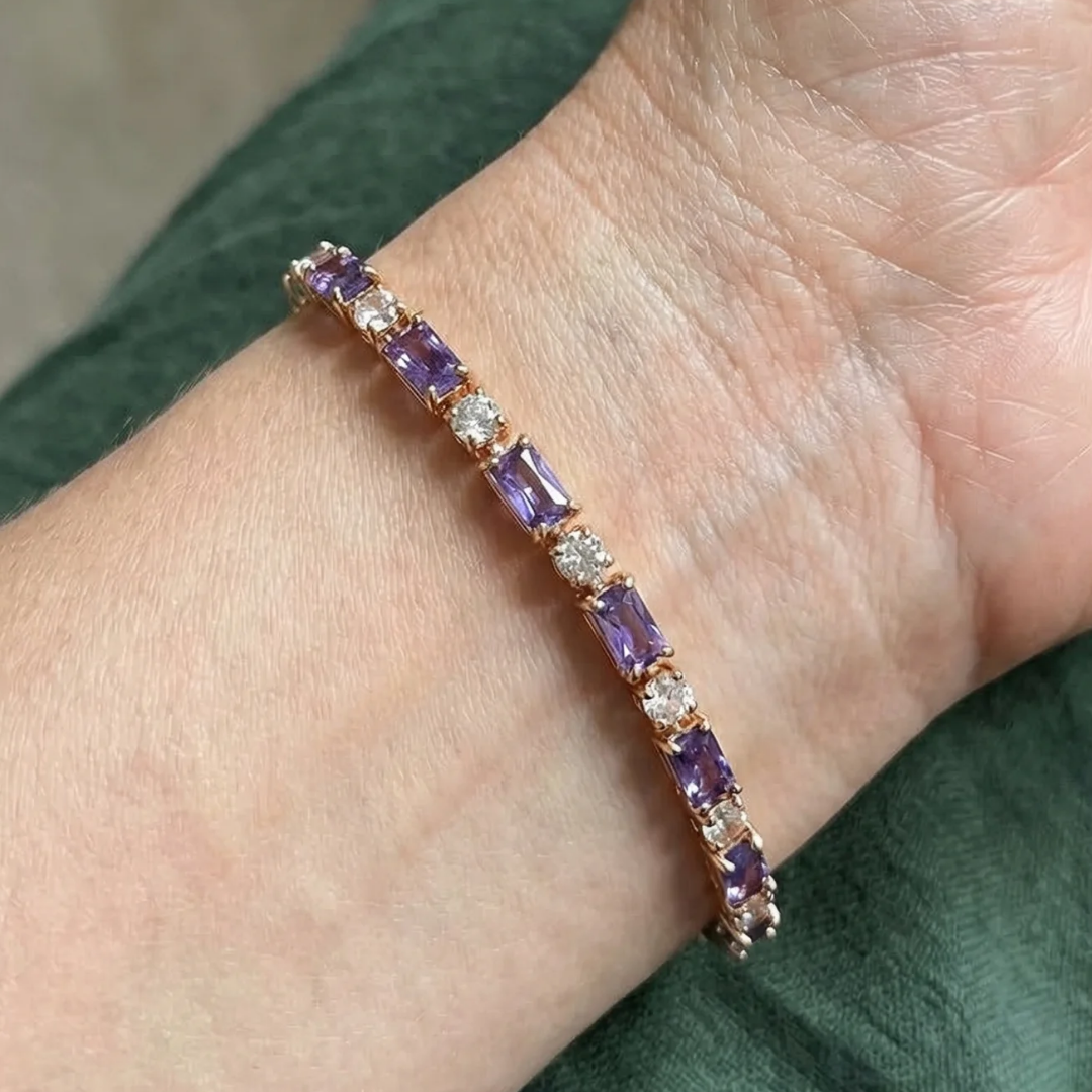 Prisma-tennisarmband met amethist | Roségoud