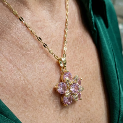 Amorea roze bloemenketting | Goud