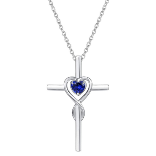 Kruisketting met hartvormige saffier | Witgoud