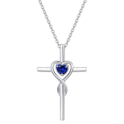 Kruisketting met hartvormige saffier | Witgoud
