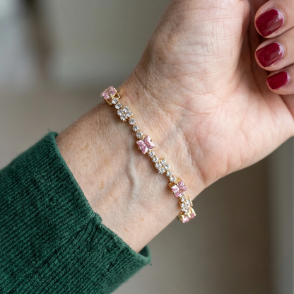 Blush tennisarmband met vierkante stenen | Goud