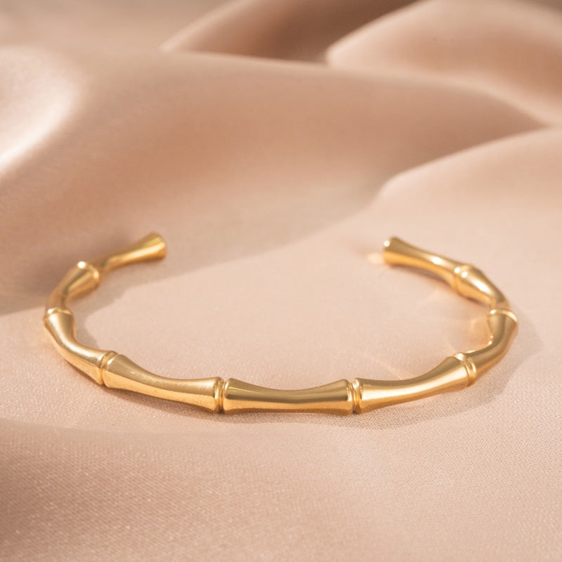 Bamboe open armband | Goud