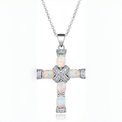Lumen kruisketting met opaal | Goud