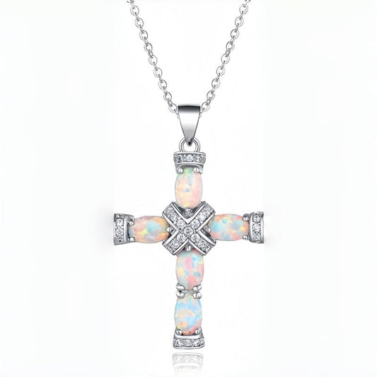 Lumen kruisketting met opaal | Goud