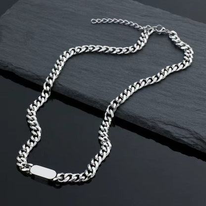Ketting met Cubaanse schakels en plaatje | Witgoud