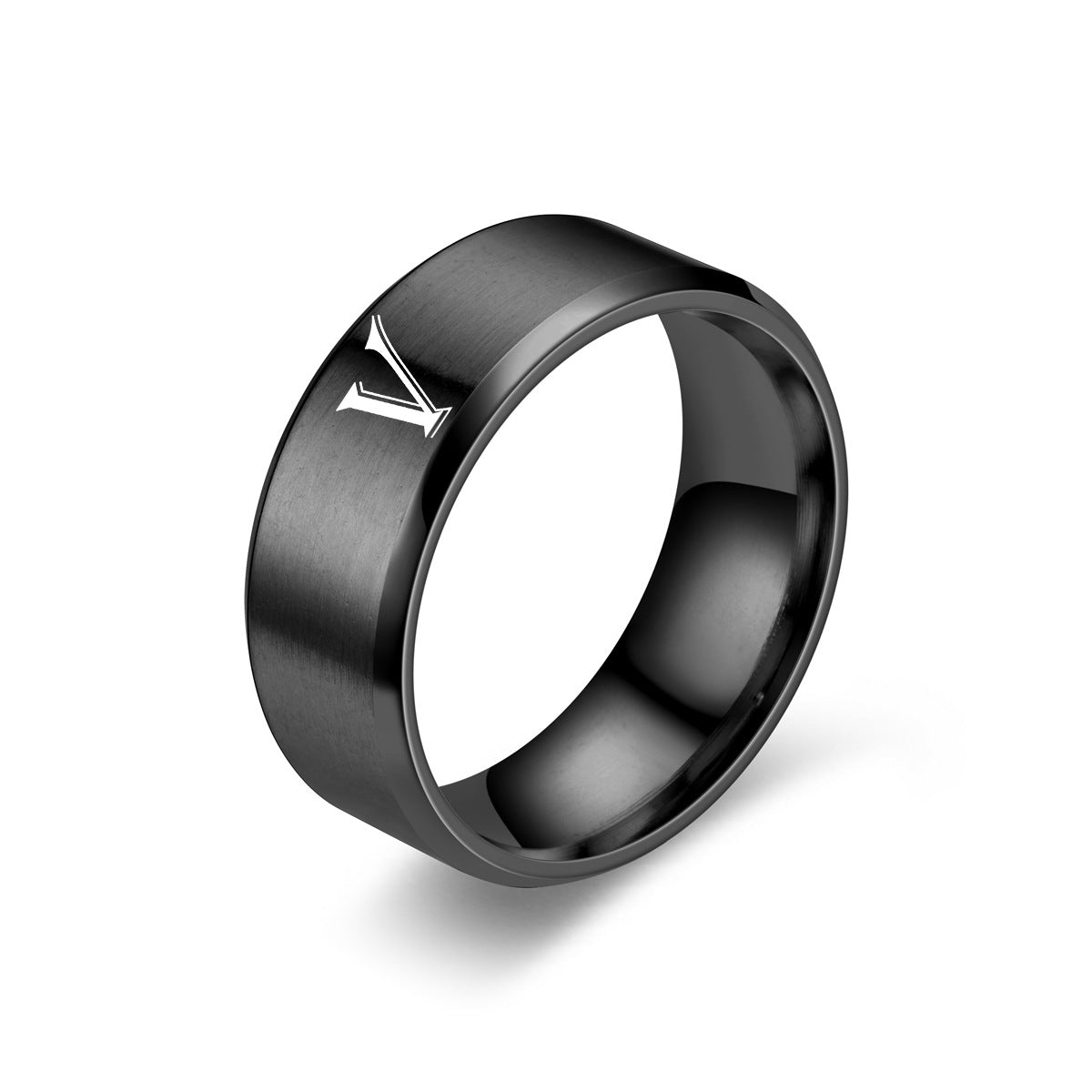 Obsidian ring met initiaal | Zwarte afwerking
