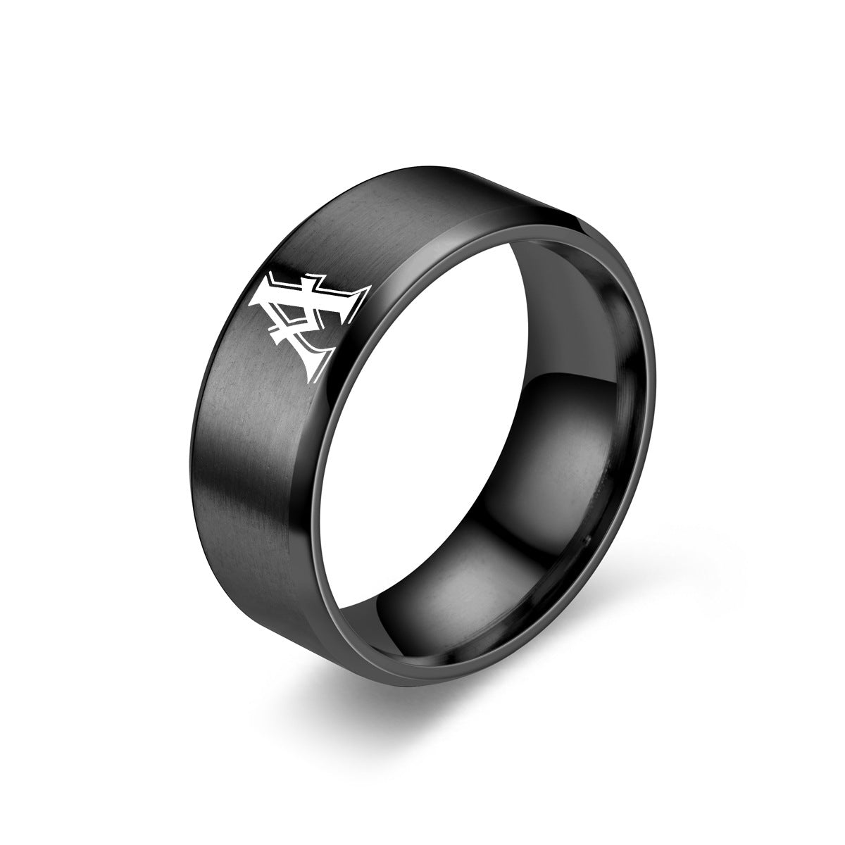 Obsidian ring met initiaal | Zwarte afwerking
