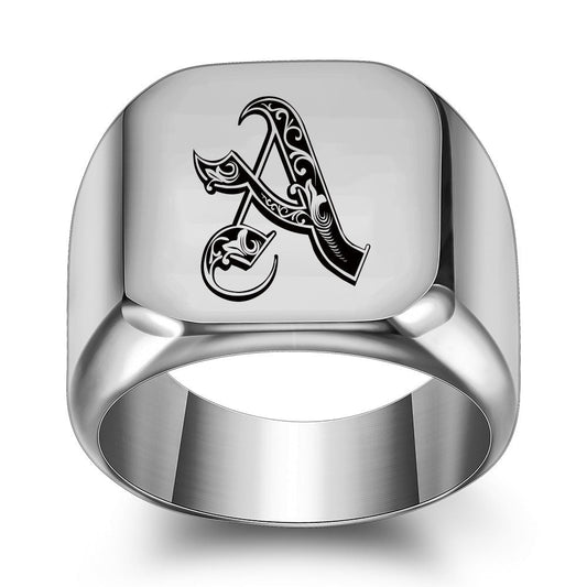 Klassieke Noble-ring met initiaal | Witgoud