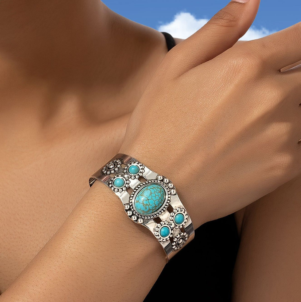 Seren open armband met turkoois | Witgoud