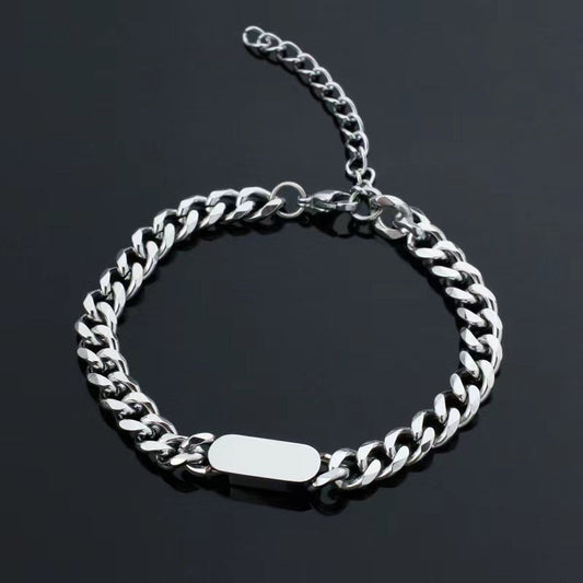 Armband met Cubaanse schakels en plaatje | Witgoud