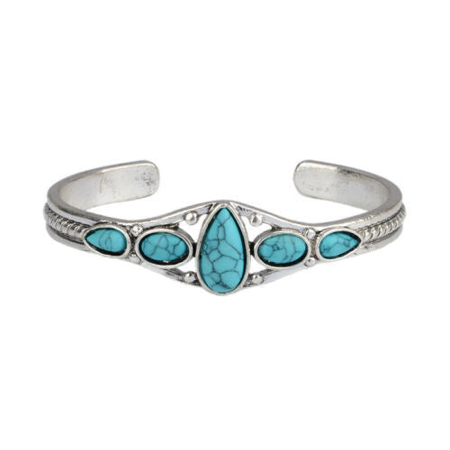 Open armband met turkooizen druppel | Witgoud