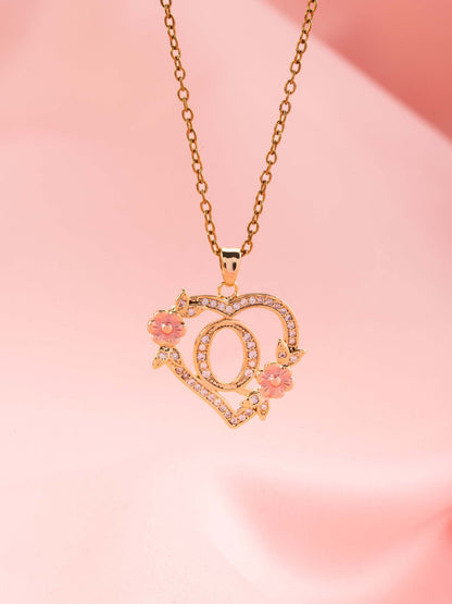 Ketting met initiaal en bloemenbedel | Goud